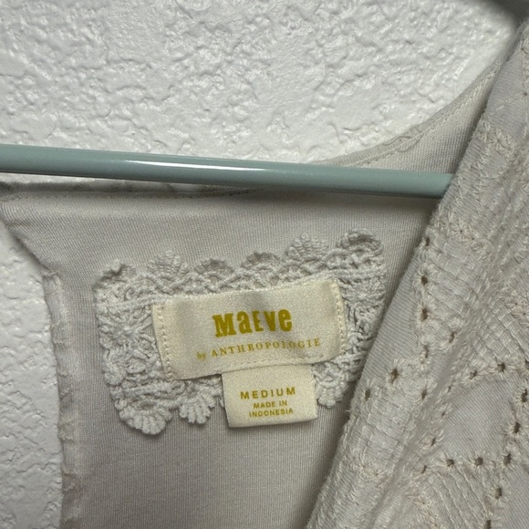 Maeve by Anthropologie Cream Eyelet Midi Dress V-Neck Size M - Picture 2 of 10